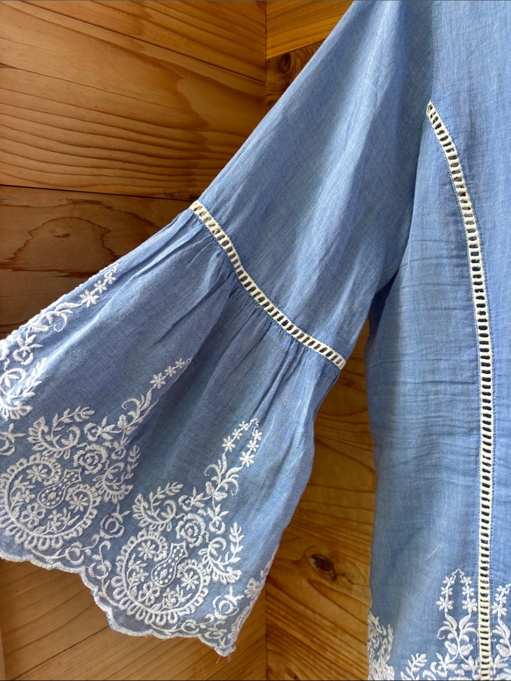 Sundance Embroidered Blue Cotton Bell Sleeve Boho Tunic Top Medium - Picture 5 of 8
